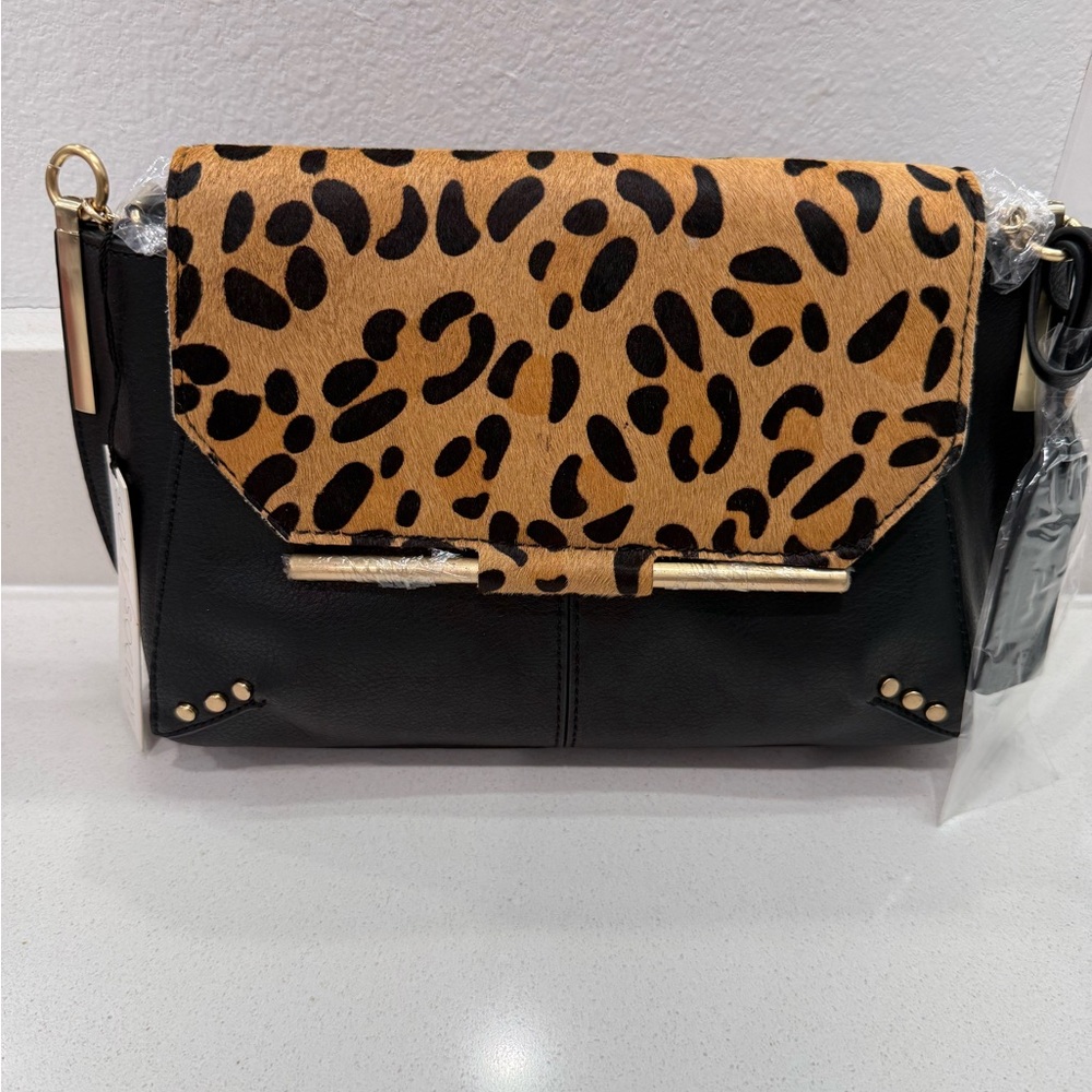 Sole Society Leopard and Black Crossbody Bag